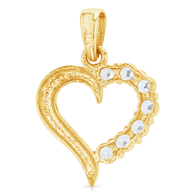 14K Gold Journey Hollow Heart CZ Charm Pendant