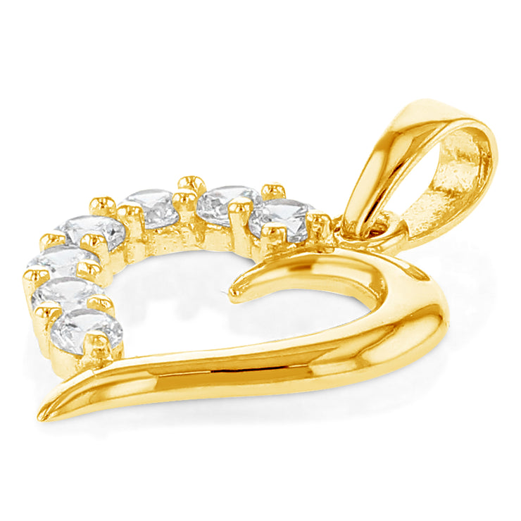 14K Gold Journey Hollow Heart CZ Charm Pendant