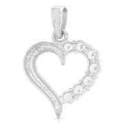14K Gold Journey Hollow Heart CZ Pendant with 1.3mm Flat Open Wheat Chain