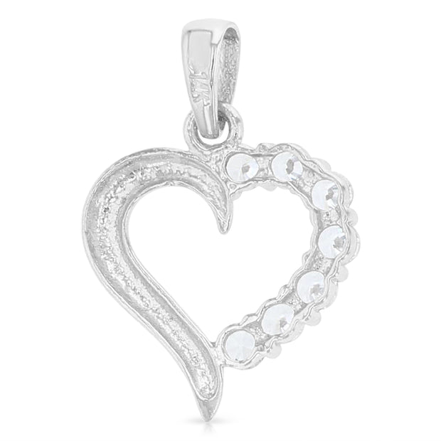14K Gold Journey Hollow Heart CZ Pendant with 1.5mm Rope Chain