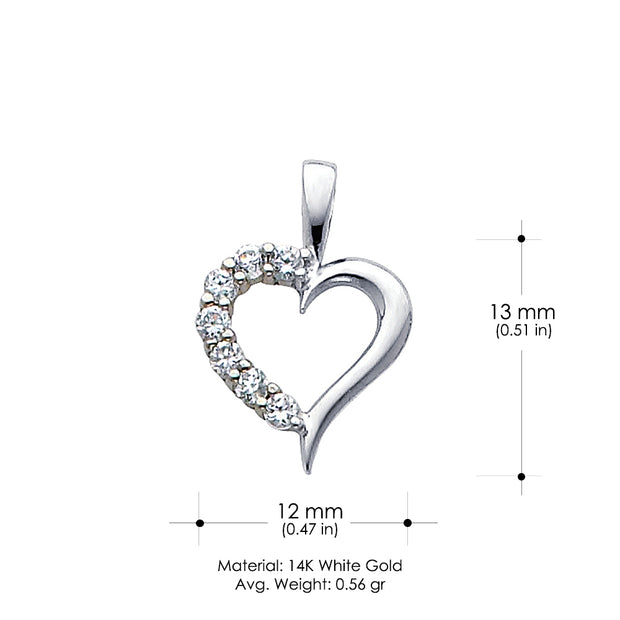 14K Gold Journey Hollow Heart CZ Pendant with 1.5mm Rope Chain