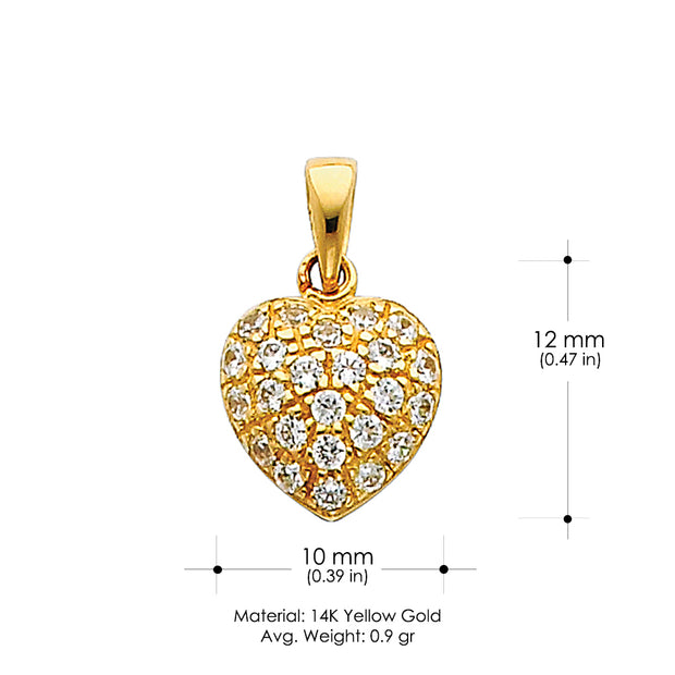 14K Gold Heart Cluster CZ Charm Pendant with 1.2mm Flat Open Wheat Chain Necklace