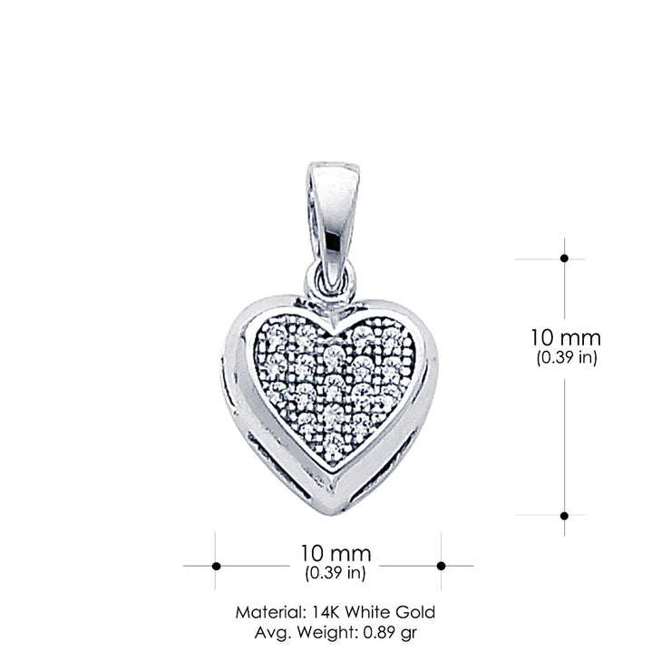 14K Gold Heart Cluster CZ Pendant with 1.3mm Flat Open Wheat Chain
