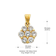 14K Gold Flower Cluster CZ Charm Pendant