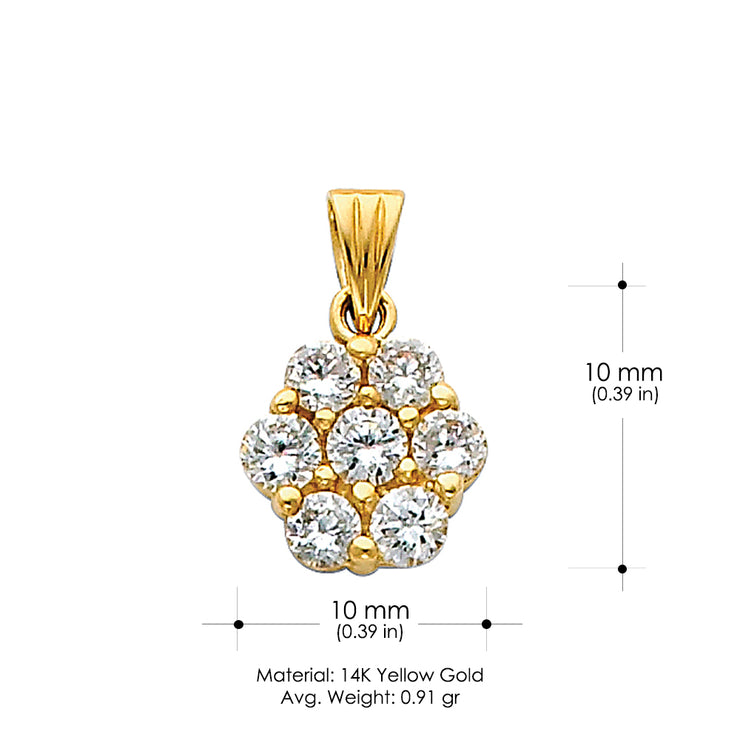 14K Gold Flower Cluster CZ Charm Pendant