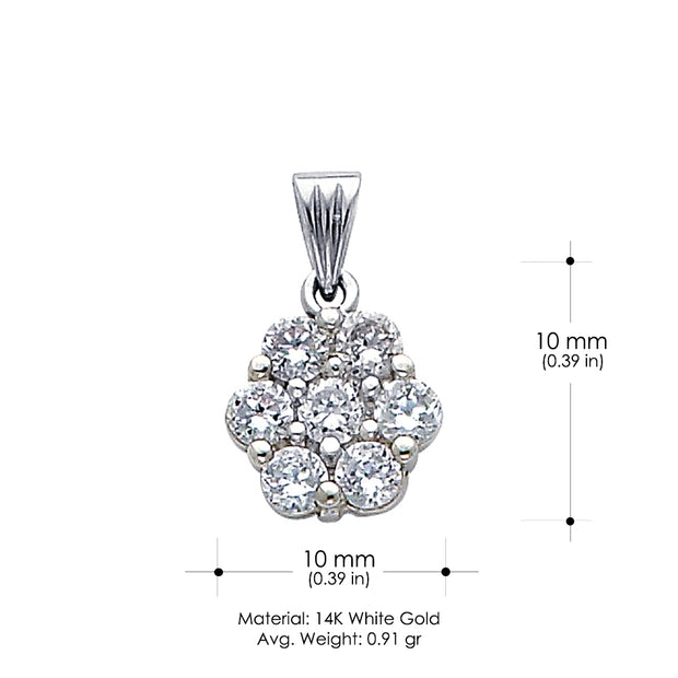 14K Gold Flower Cluster CZ Pendant with 1.2mm Singapore Chain