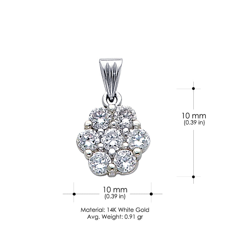 14K Gold Flower Cluster CZ Charm Pendant