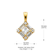 14K Gold Square Cluster CZ Charm Pendant