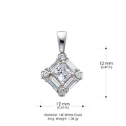 14K Gold Square Cluster CZ Charm Pendant