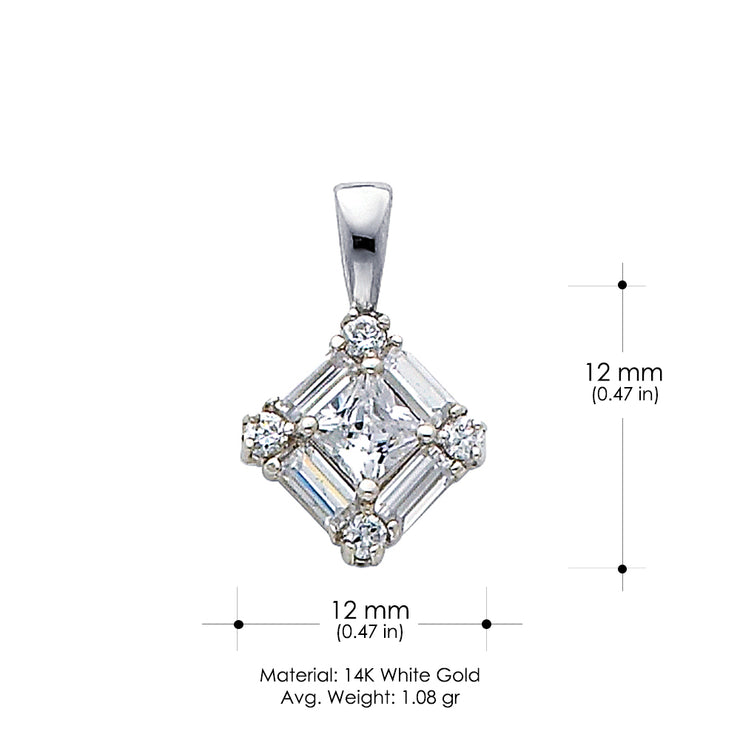 14K Gold Square Cluster CZ Charm Pendant