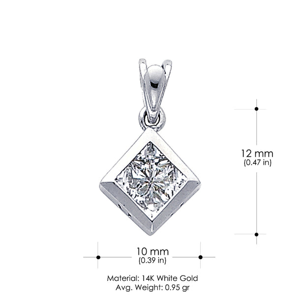 14K Gold Square CZ Pendant with 1.2mm Singapore Chain