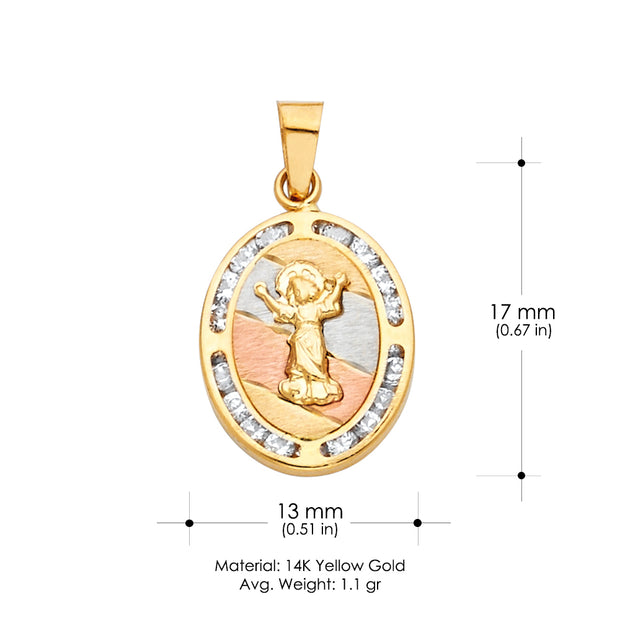 14K Gold CZ Religious Child Charm Pendant