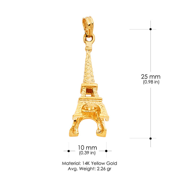 14K Gold Paris Eiffel Tower Charm Pendant