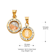 14K Gold Double Sided Round Religious Pendant