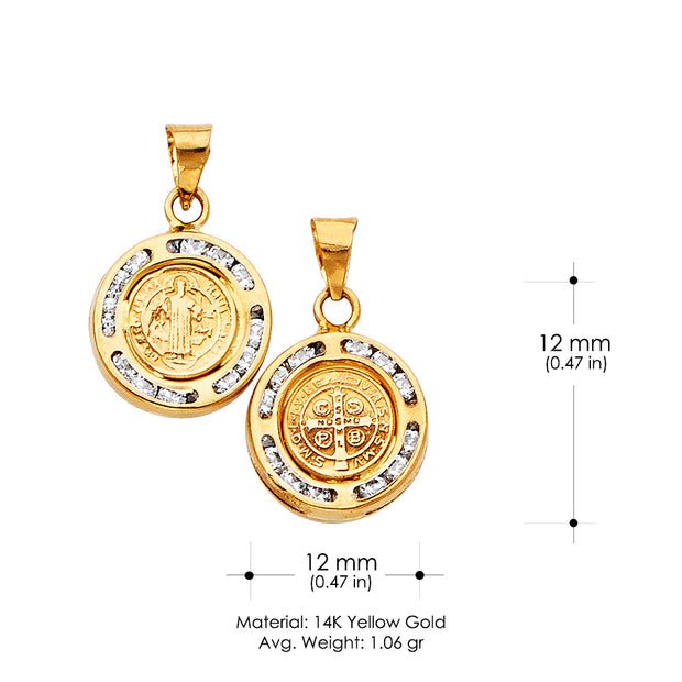 14K Gold Double Sided Round Religious Pendant