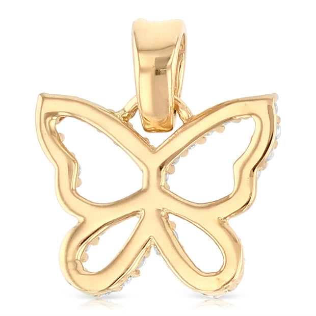 14K Gold CZ Hollow Butterfly Charm Pendant