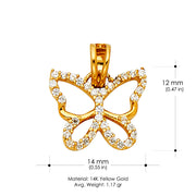 14K Gold CZ Hollow Butterfly Charm Pendant