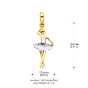 14K Gold Dancing Twirl Ballerina Charm Pendant