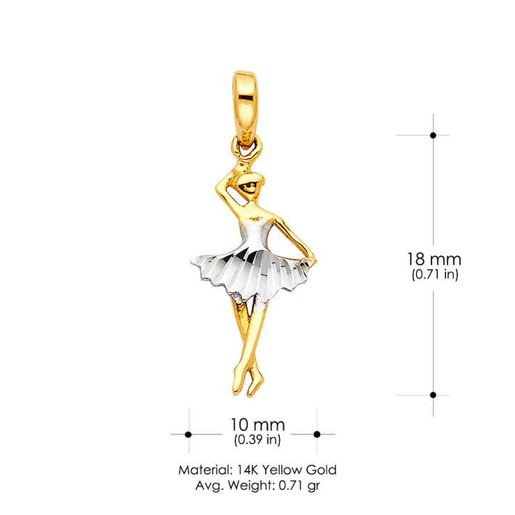 14K Gold Dancing Twirl Ballerina Charm Pendant