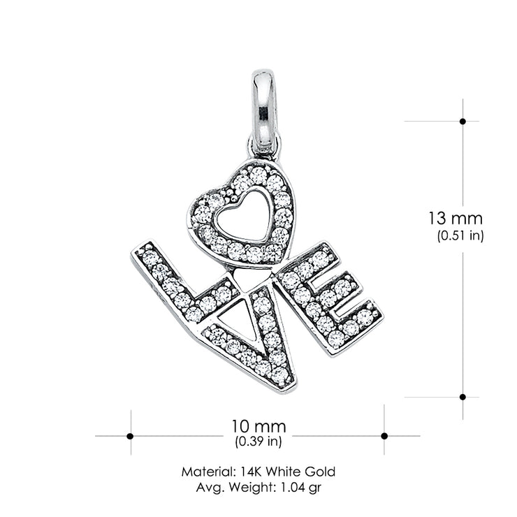 14K Gold CZ Love Charm Pendant