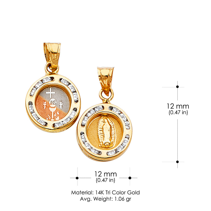 14K Gold Double Sided Round Religious Pendant