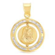 14K Gold Double Sided Round Pendant with 2.3mm Hollow Cuban Chain