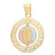 14K Gold Double Sided Round Pendant with 2.3mm Hollow Cuban Chain