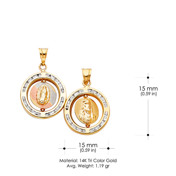 14K Gold Double Sided Round Pendant with 2.3mm Hollow Cuban Chain