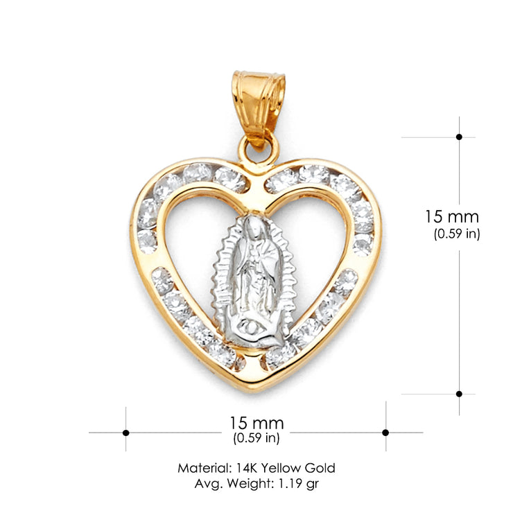 14K Gold Guadalupe CZ Religious Pendant