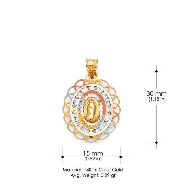 14K Gold Guadalupe CZ Religious Pendant