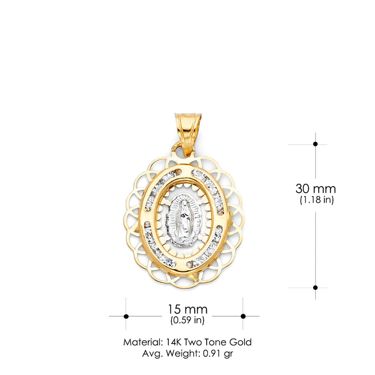 14K Gold Guadalupe CZ Religious Pendant