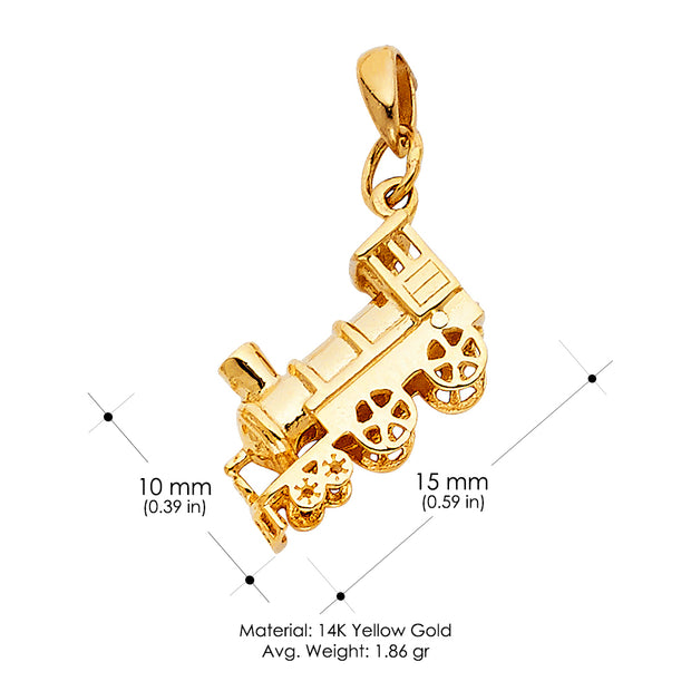 14K Gold Train Charm Pendant