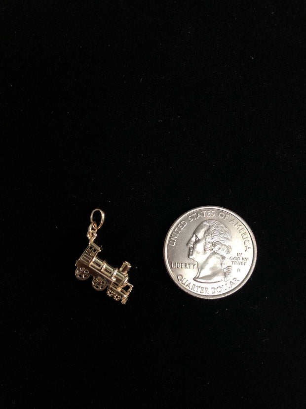 14K Gold Train Charm Pendant
