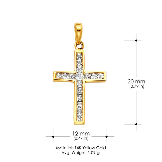14K Gold Cross CZ Religious Pendant