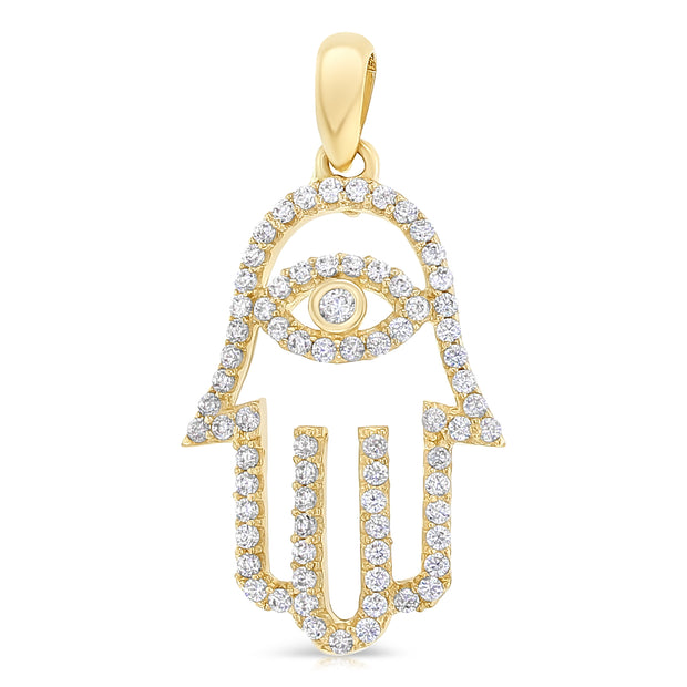 14K Gold Evil Eye CZ Charm Pendant with 2mm Figaro 3+1 Chain Necklace