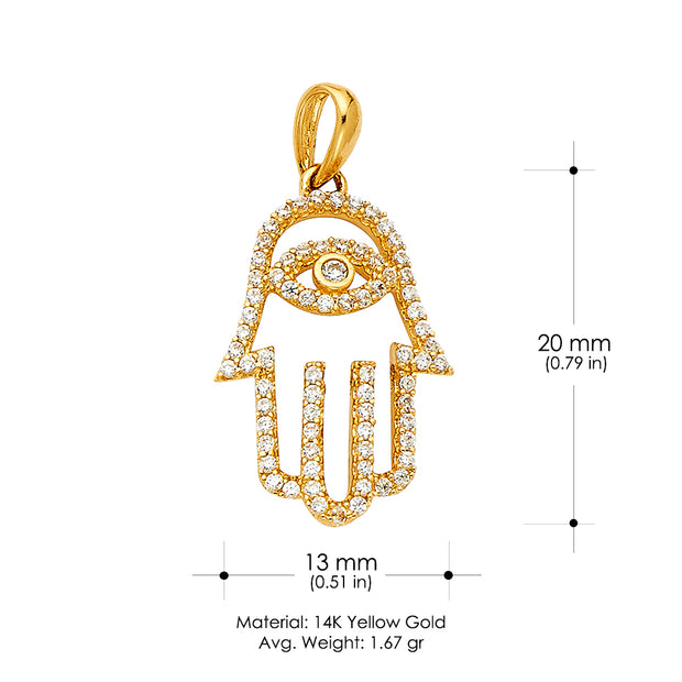 14K Gold Evil Eye CZ Charm Pendant with 2mm Figaro 3+1 Chain Necklace