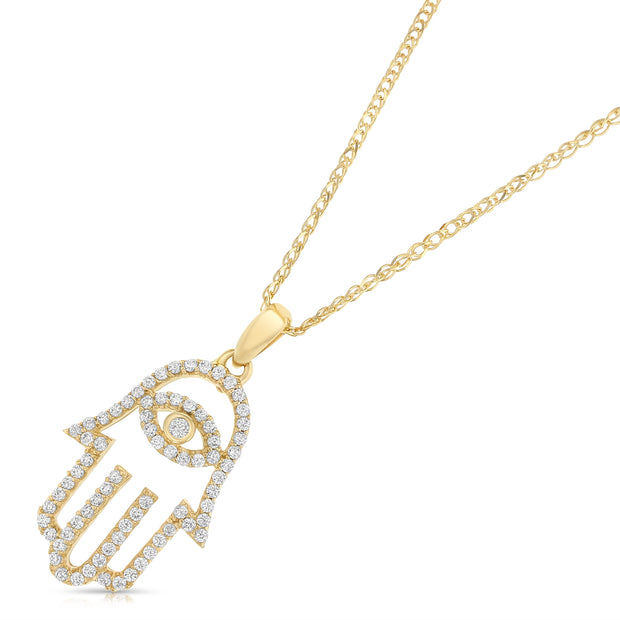 14K Gold Evil Eye CZ Charm Pendant with 1.2mm Flat Open Wheat Chain Necklace