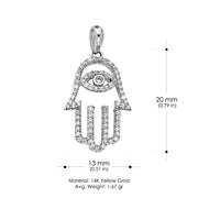 14K Gold Evil Eye CZ Pendant with 1.2mm Singapore Chain