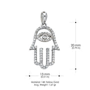 14K Gold Evil Eye CZ Pendant with 1.3mm Flat Open Wheat Chain