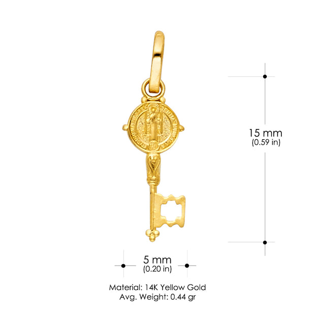 14K Gold Key Religious Charm Pendant