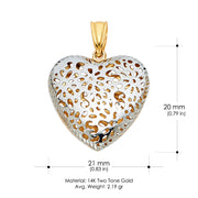 14K Gold Flower Heart Charm Pendant