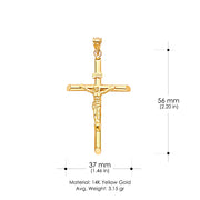 14K Gold Crucifix Pendant with 2mm Flat Open Wheat Chain