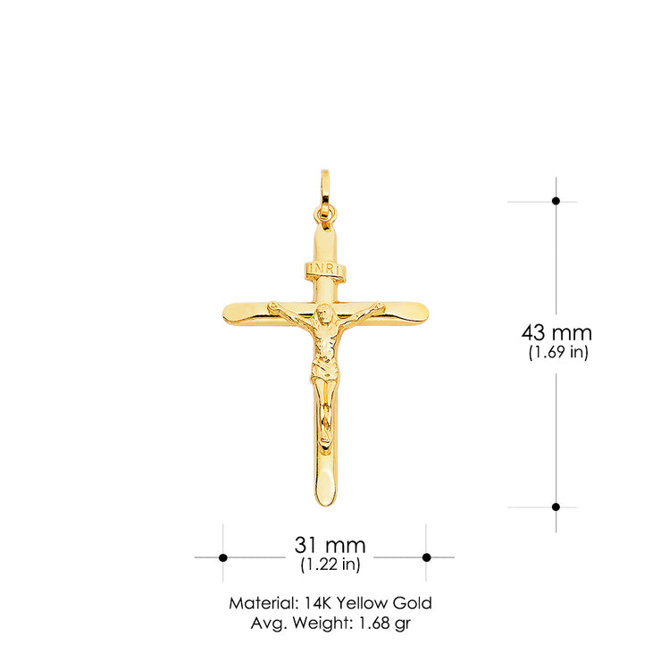 14K Gold Crucifix Pendant with 1.7mm Flat Open Wheat Chain