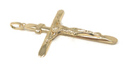 14K Gold Crucifix Pendant with 1.7mm Flat Open Wheat Chain