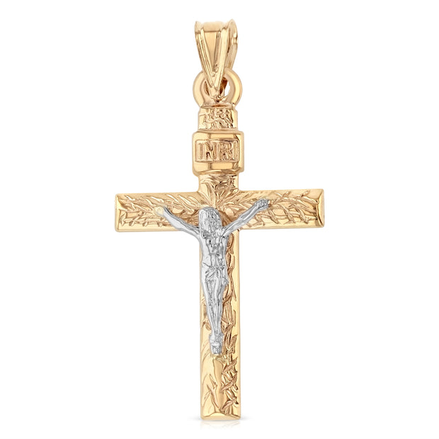 14K Gold Crucifix Pendant with 1.8mm Singapore Chain