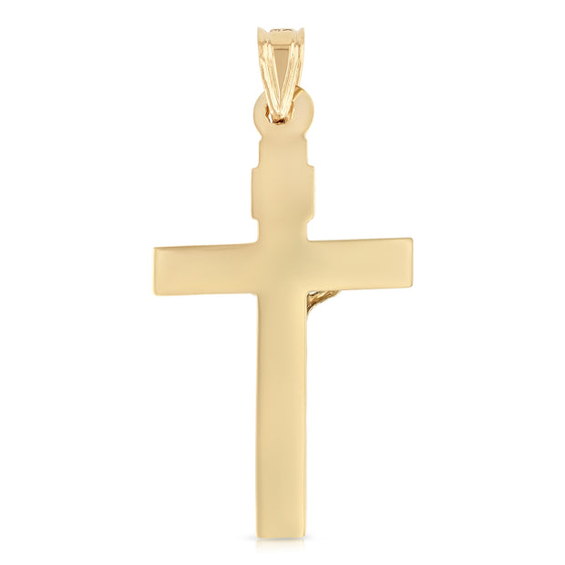 14K Gold Crucifix Pendant with 1.7mm Flat Open Wheat Chain