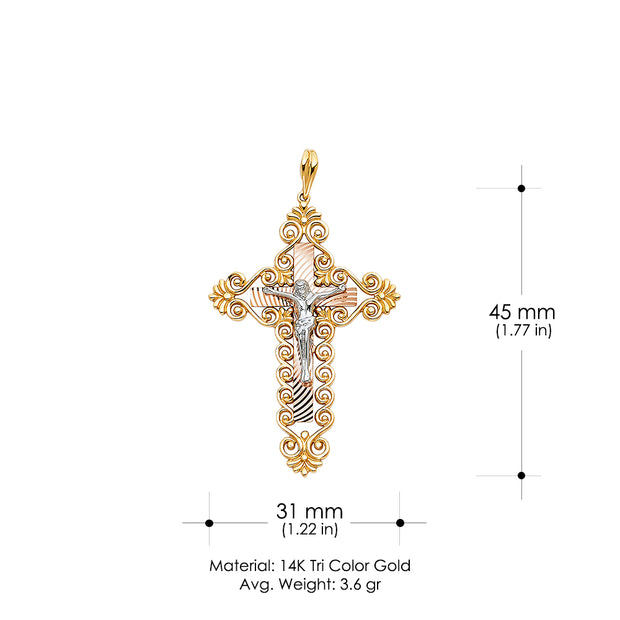 14K Gold Religious Crucifix Charm Pendant with 1.2mm Box Chain Necklace