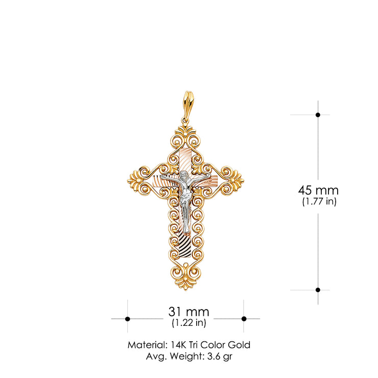 14K Gold Religious Crucifix Charm Pendant with 1.2mm Box Chain Necklace