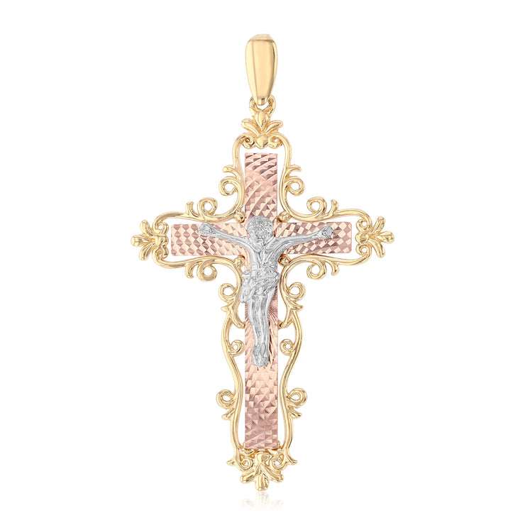 14K Gold Crucifix Pendant with 3.3mm Valentino Star Diamond Cut Chain