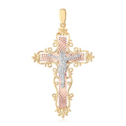 14K Gold Religious Crucifix Charm Pendant with 1.2mm Box Chain Necklace